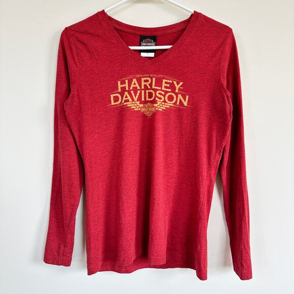 Harley-Davidson Tops - Harley-Davidson St Charles IL Gemstone Embellished  Long Sleeve T-Shirt V-Neck S